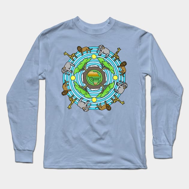 African Serengeti Themed Mandala Style Drawing Long Sleeve T-Shirt by gorff